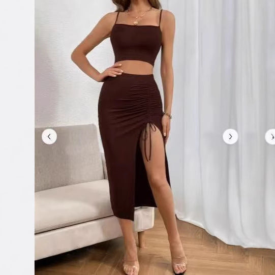 Women's Slim Fit Dress Set | Sleeveless Split Hem Midi Outfit