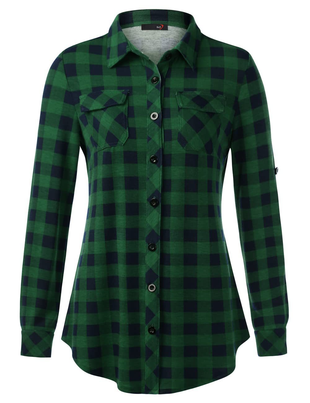 Women's Plaid Button Cuff Shirt | Casual Comfort Print Blouse