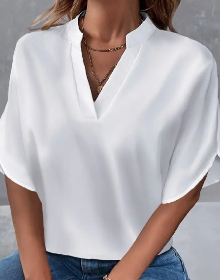 Women's Notch Neck Short Sleeve Blouse - Lightweight Top