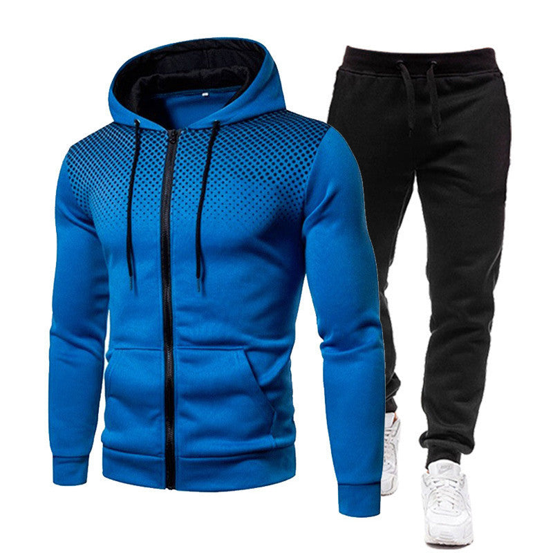 Men's Gradient-Dot Zip Hoodie & Black Pants Set - Ten Colors