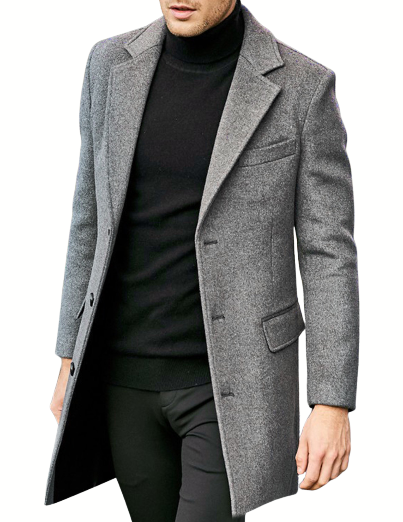 Men's Wool Blend Long Sleeve Coat – Suit Collar Insulated Overcoat