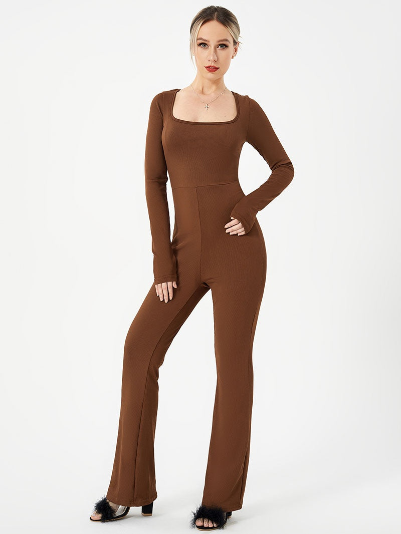 Women's Stretch Jumpsuit | Loose Fit Blouse Collar Wide Leg Romper