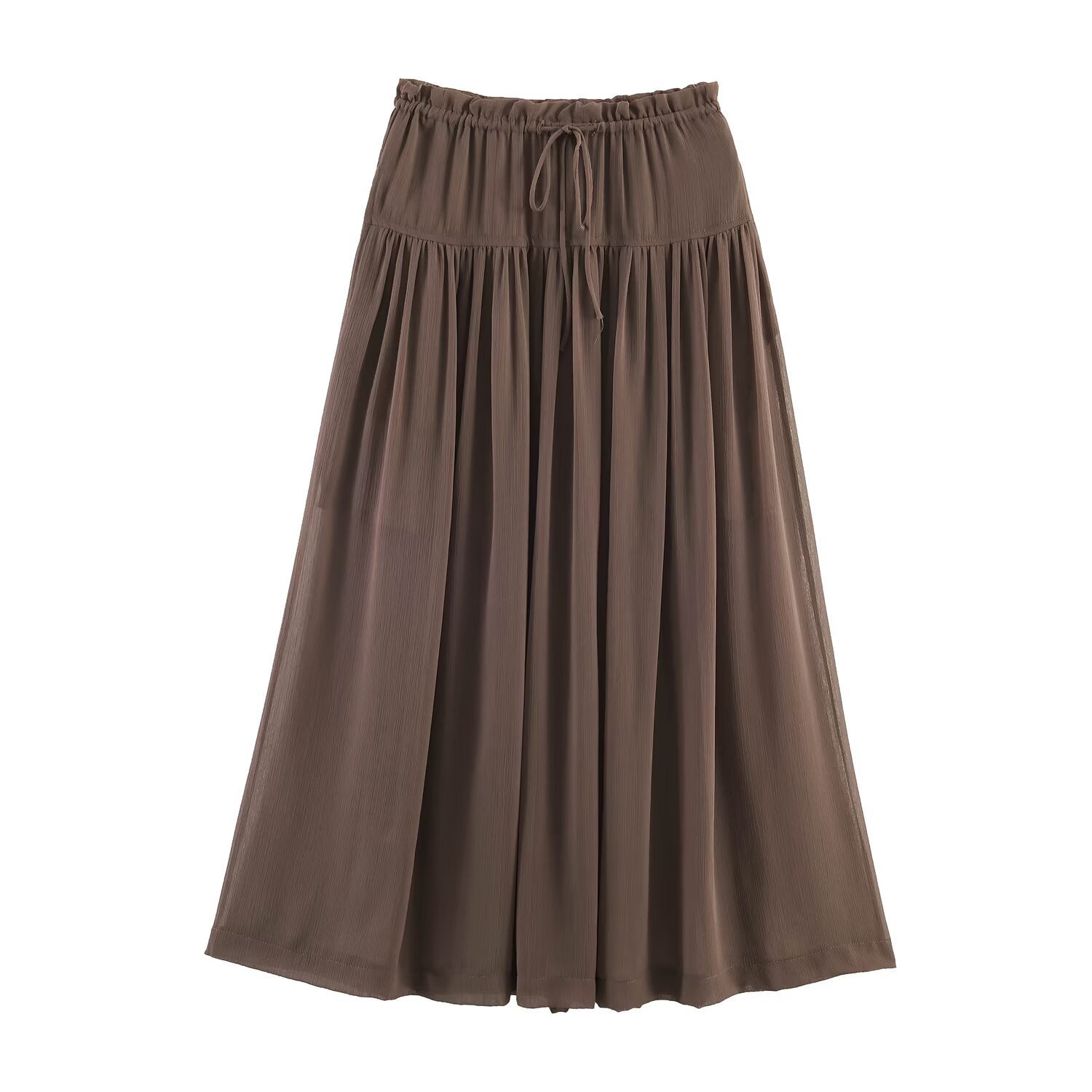 Women's Drawstring A-Line Midi Skirt - Brown, Black & White