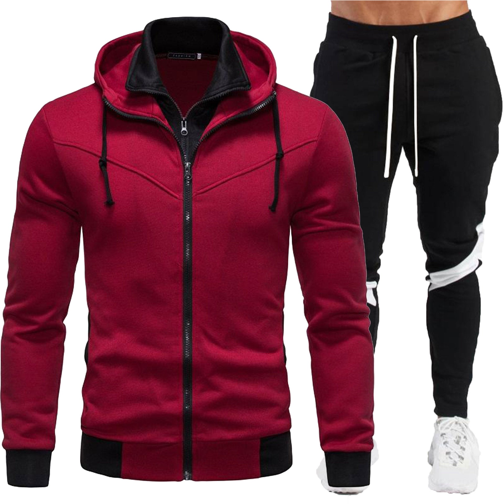 Men's Hooded Zip Jacket & Pants Set - Four Color Options