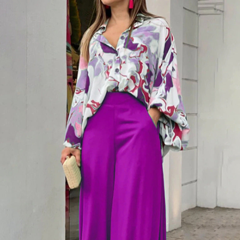 Women's Printed Shirt & Wide Leg Pants Set | Fashion Casual Outfit