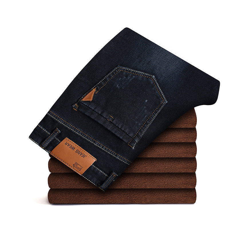 Men's Loose Fit Straight Leg Jeans | Plus Velvet Lined Casual Pants