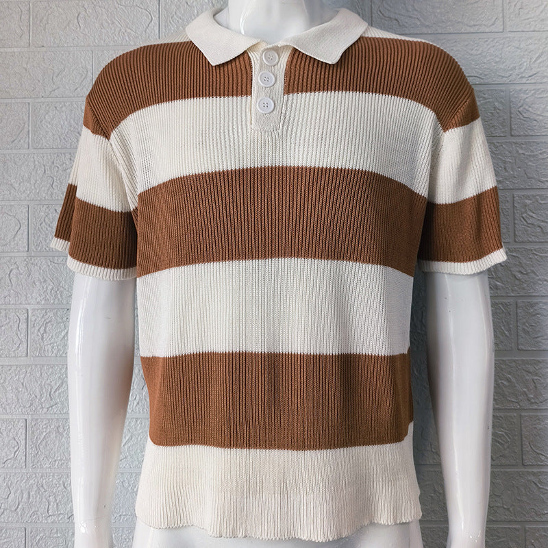 Men's Short Sleeve Lapel Sweater | Slim Fit Acrylic Knit Top