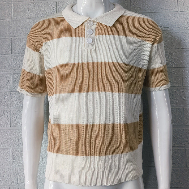Men's Short Sleeve Lapel Sweater | Slim Fit Acrylic Knit Top