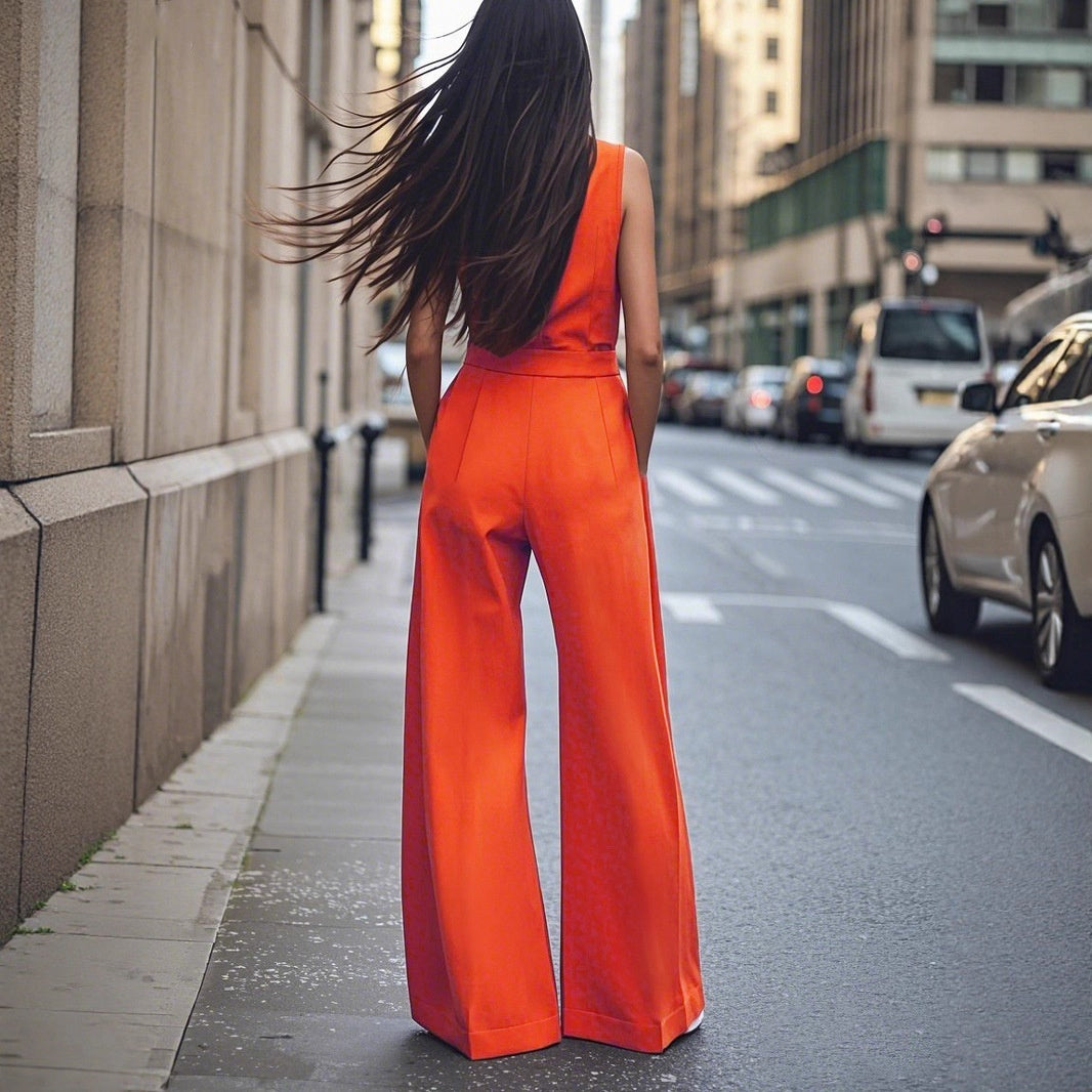 Women's Blouse Collar Jumpsuit | Sleeveless Wide Leg Romper