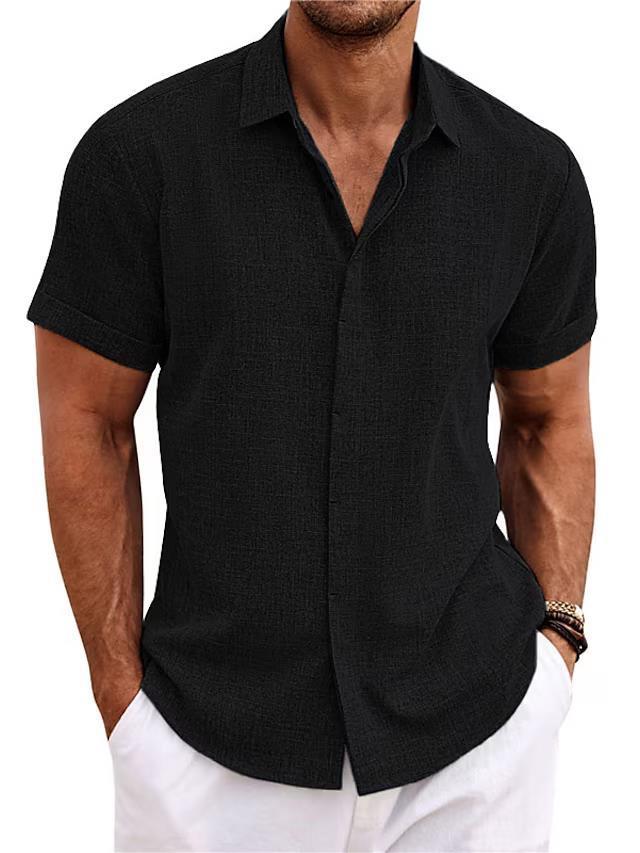 Men's Linen Short Sleeve Shirt | Solid Color Loose Fit Tee