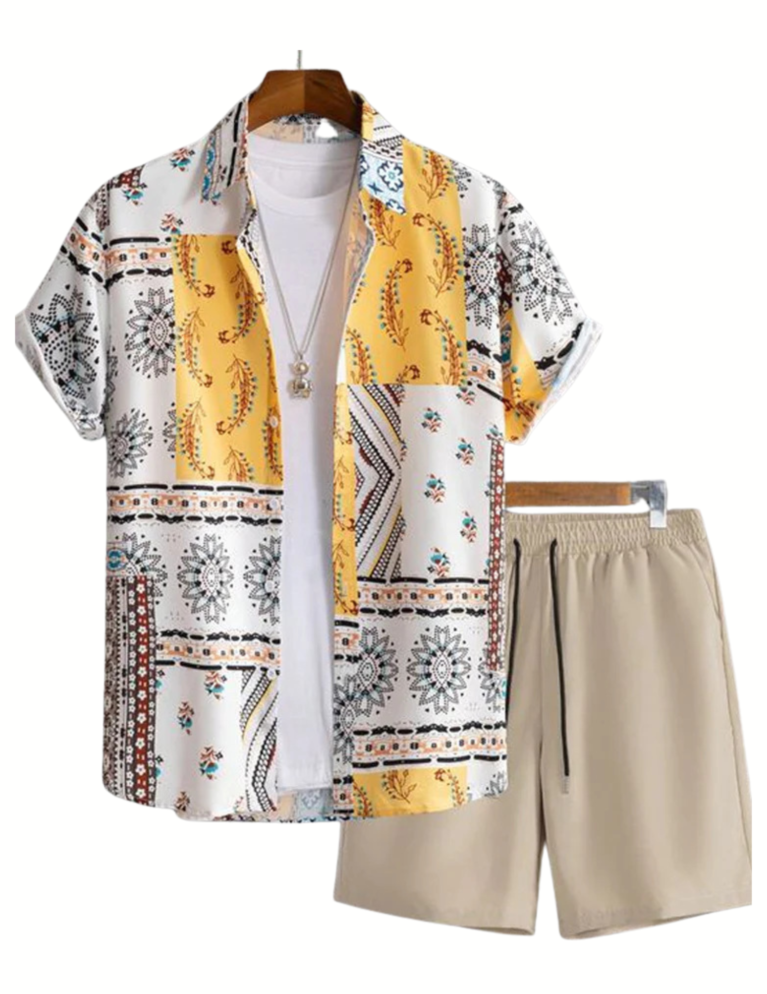 Men's Lapel Collar Short Sleeve & Shorts Outfit