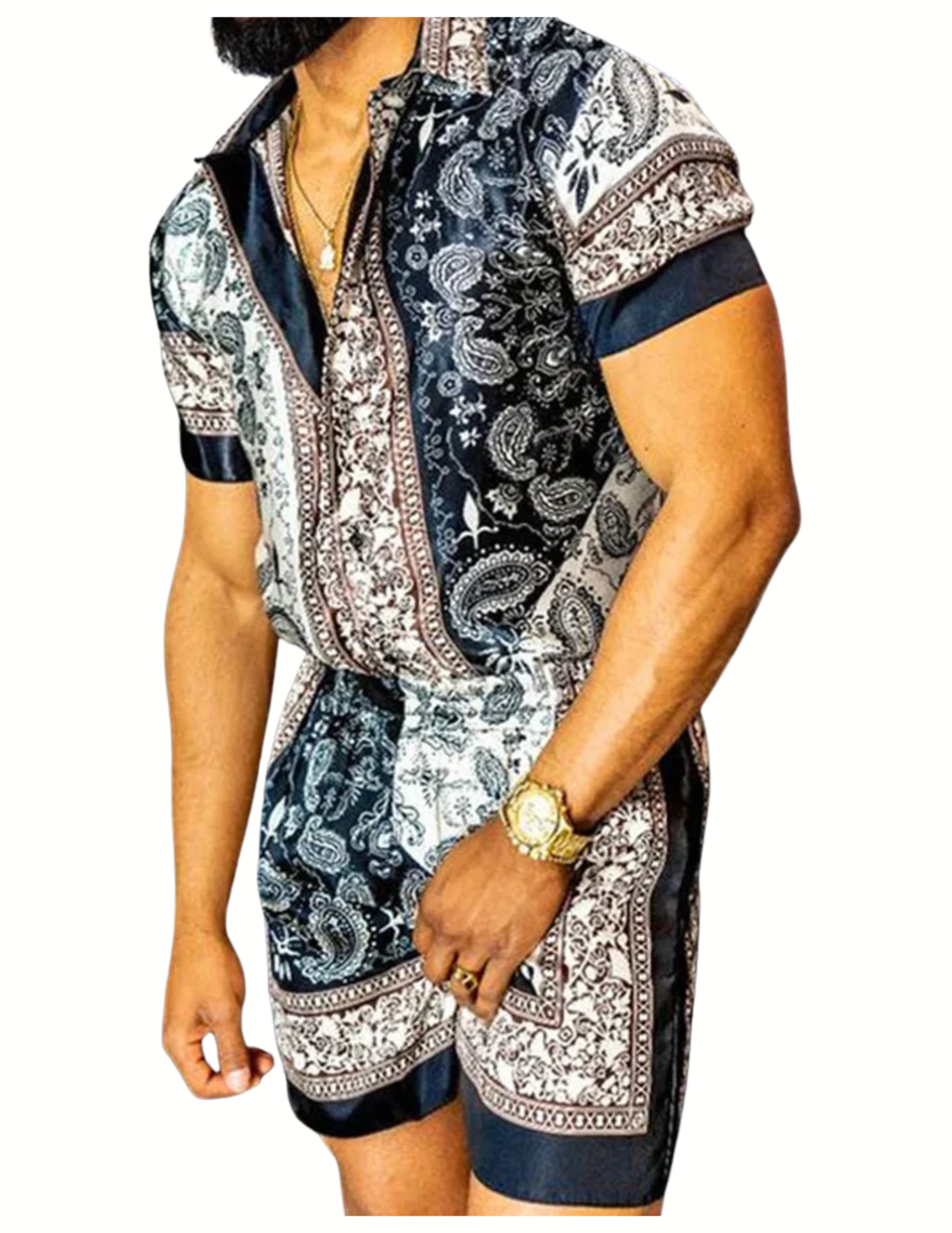 Men's Lapel Collar Short Sleeve & Shorts Outfit