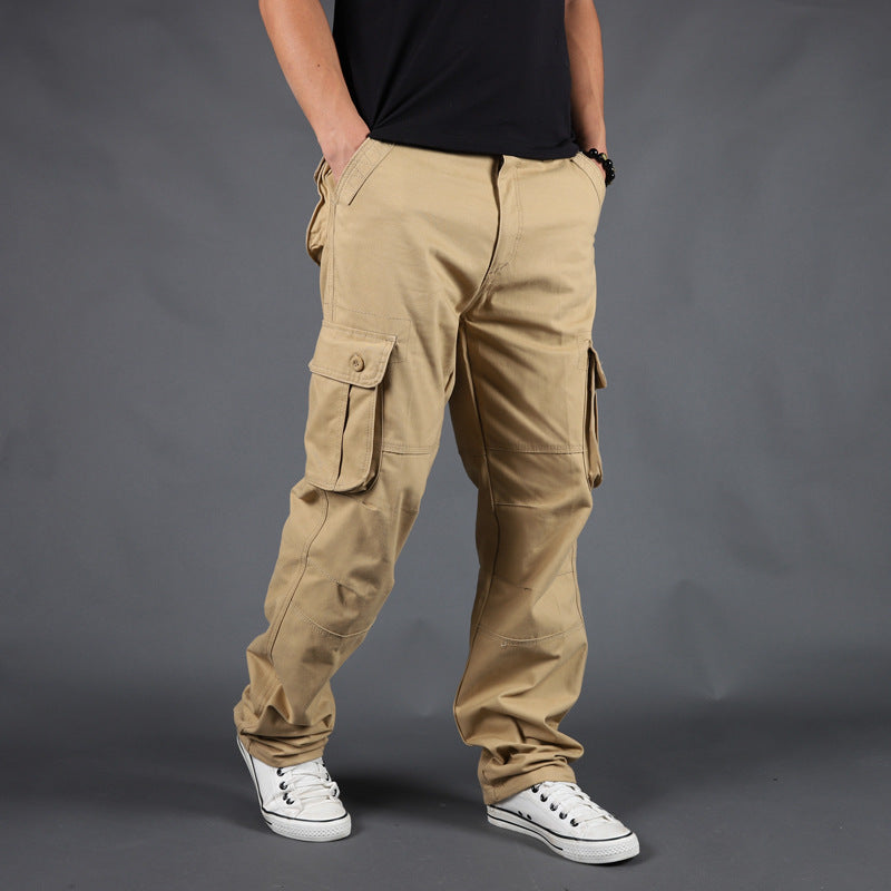 Men's Washed Cotton Cargo Pants - Mid Rise, Six Pockets