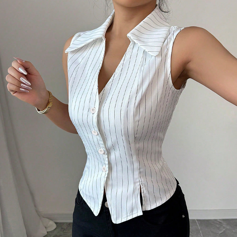 Women's Striped Sleeveless Shirt | European & American Style Top