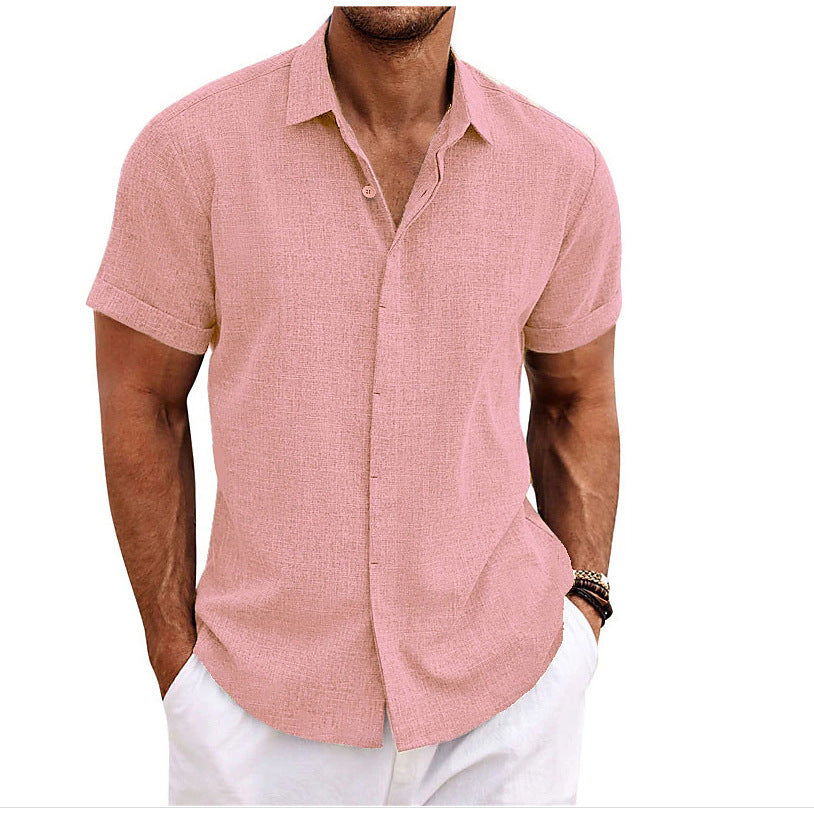 Men's Linen Short Sleeve Shirt | Solid Color Loose Fit Tee