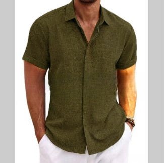 Men's Linen Short Sleeve Shirt | Solid Color Loose Fit Tee