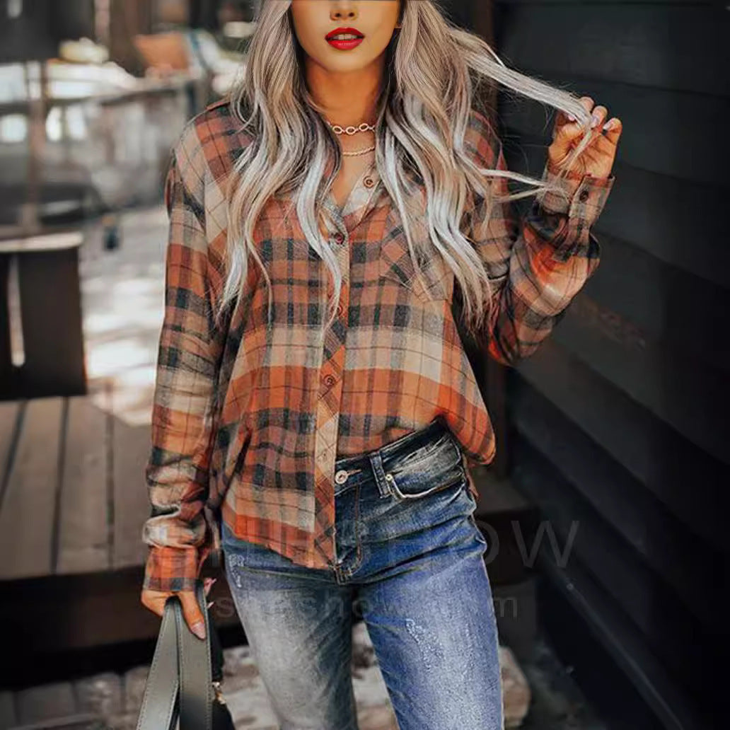 Women's Classic Plaid Long Sleeve Button Shirt