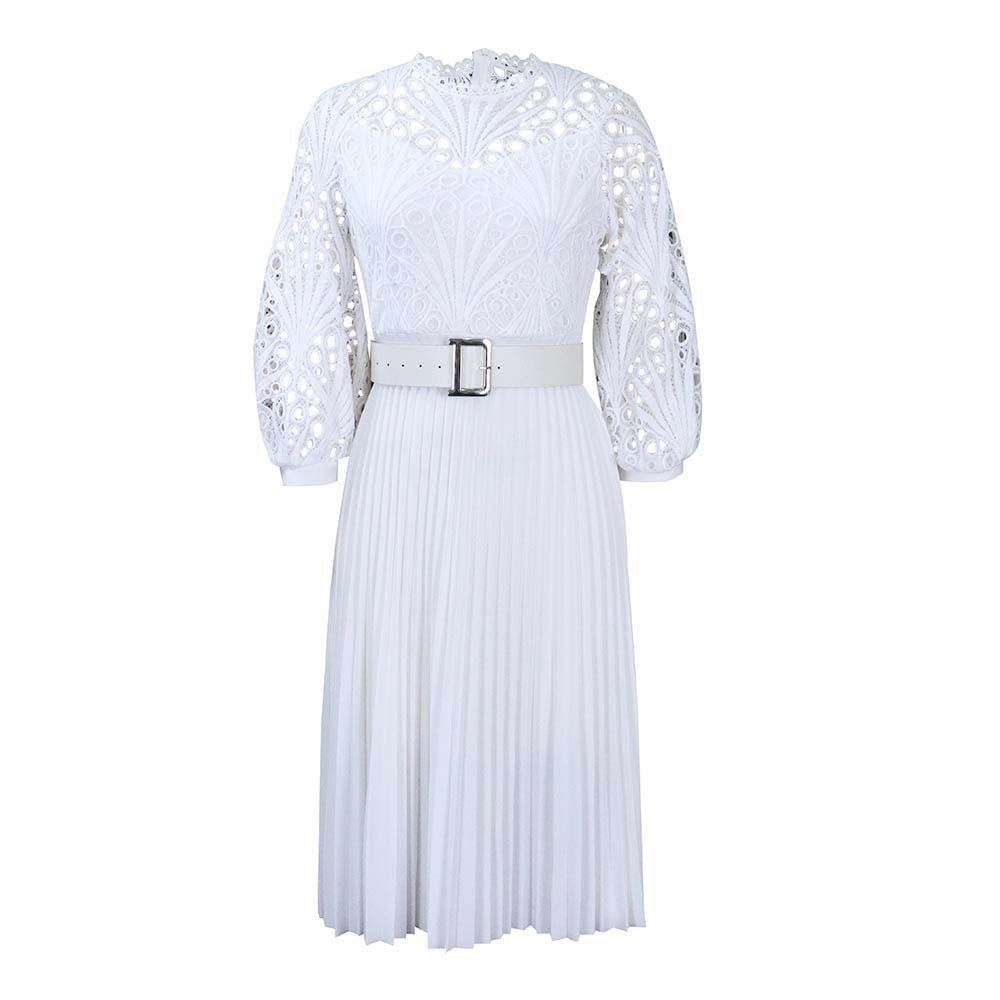 Plus Size African Dress | Lace Stitching Pleated Hollow-Out Design