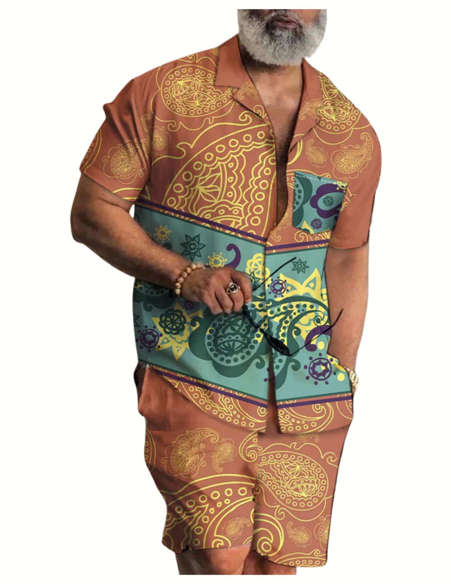Men's Lapel Collar Short Sleeve & Shorts Outfit