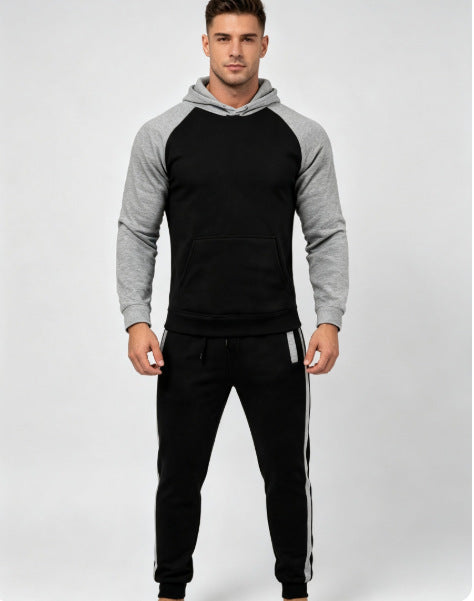 Men's Color-Block Hoodie & Striped Pants Set - Six Colors