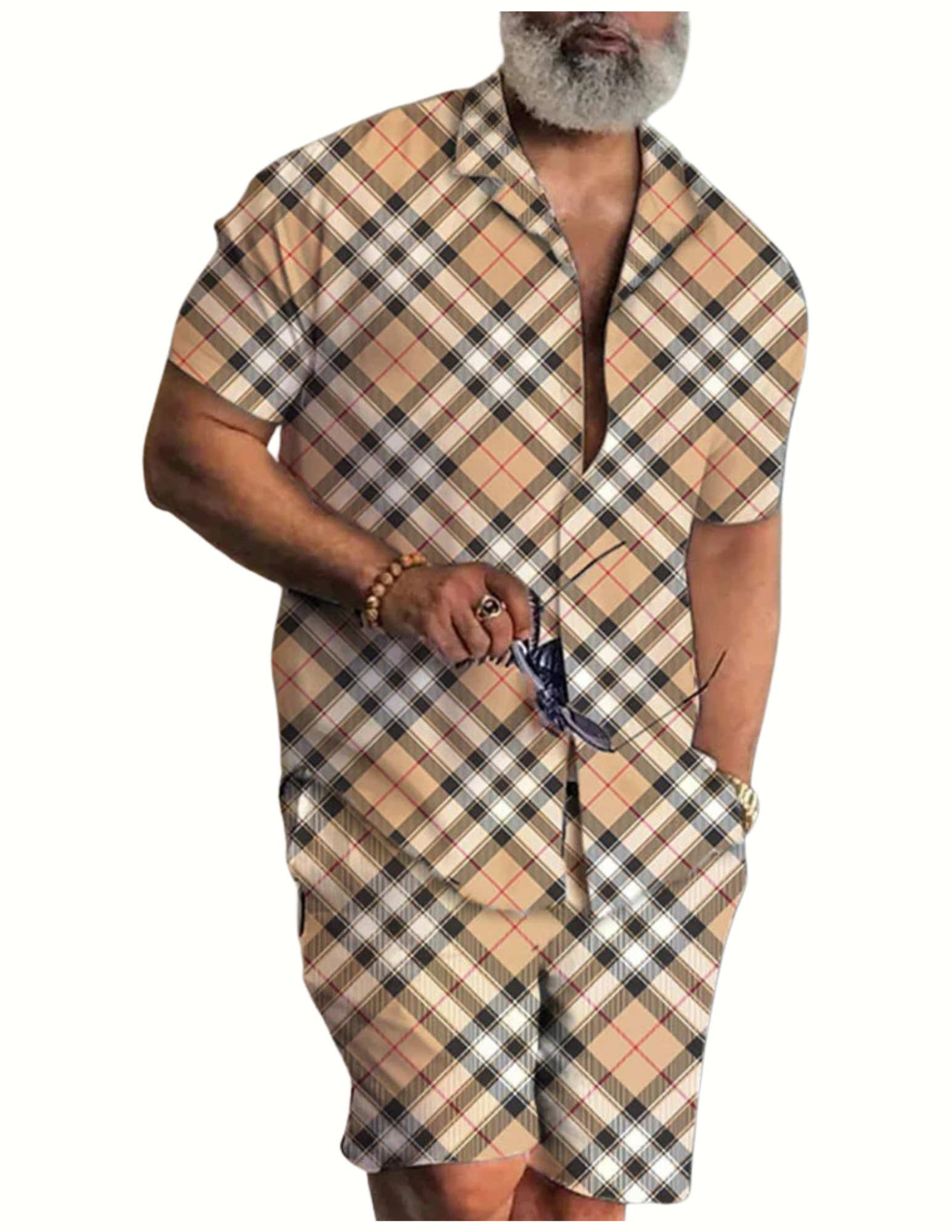 Men's Lapel Collar Short Sleeve & Shorts Outfit