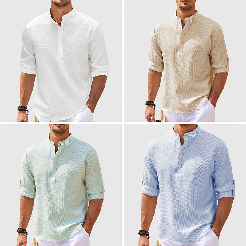 Men's Stand Collar Shirt | Long Sleeve Casual Pullover Top
