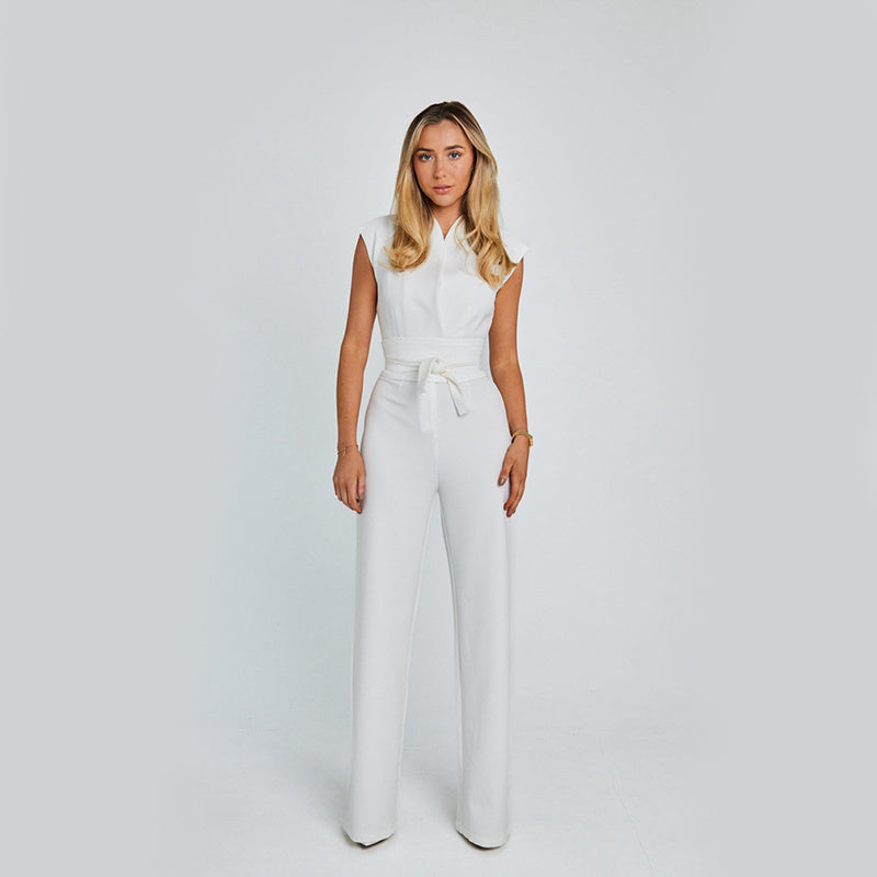 Women's Sleeveless Jumpsuit | V-Neck High Waist Wide Leg Romper