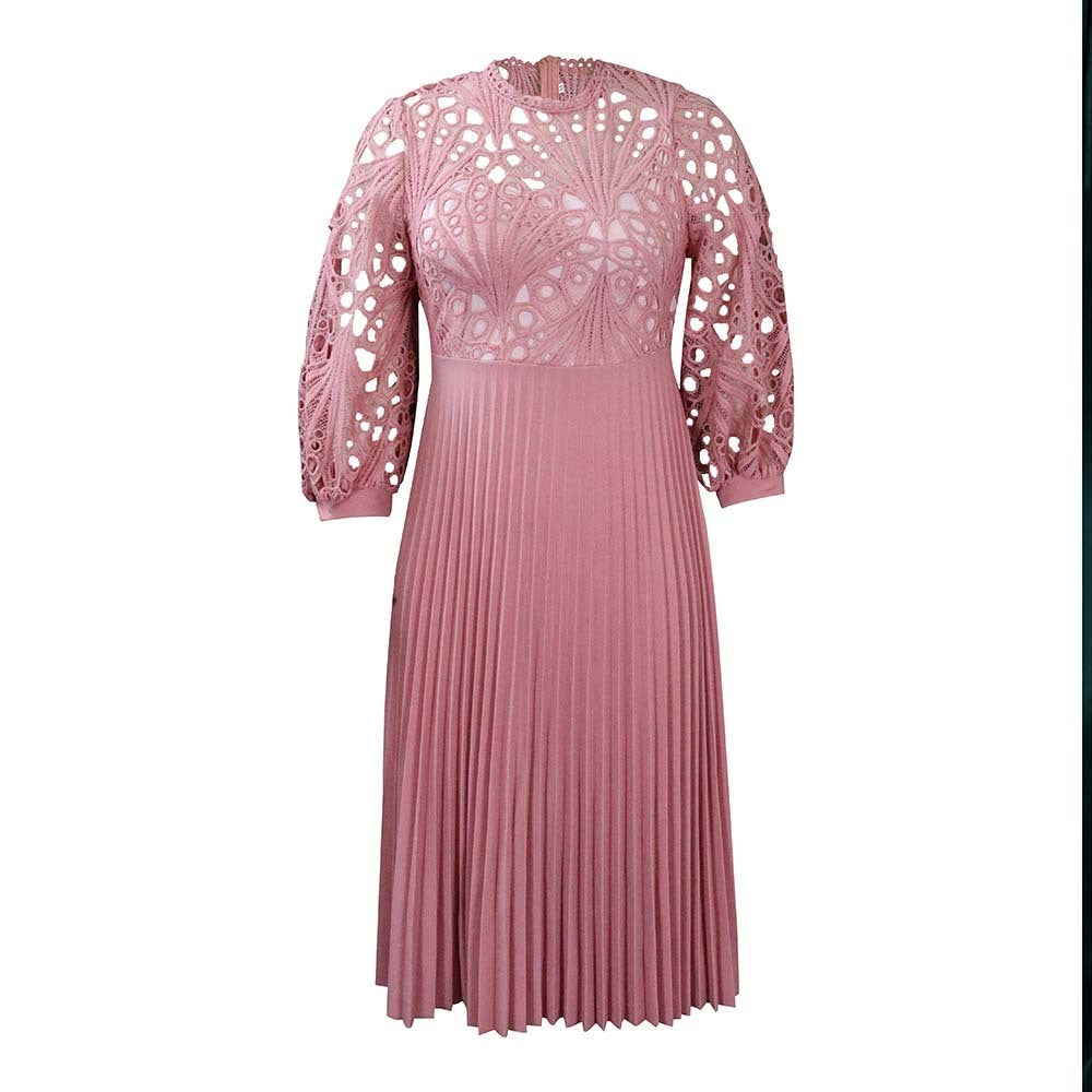 Plus Size African Dress | Lace Stitching Pleated Hollow-Out Design