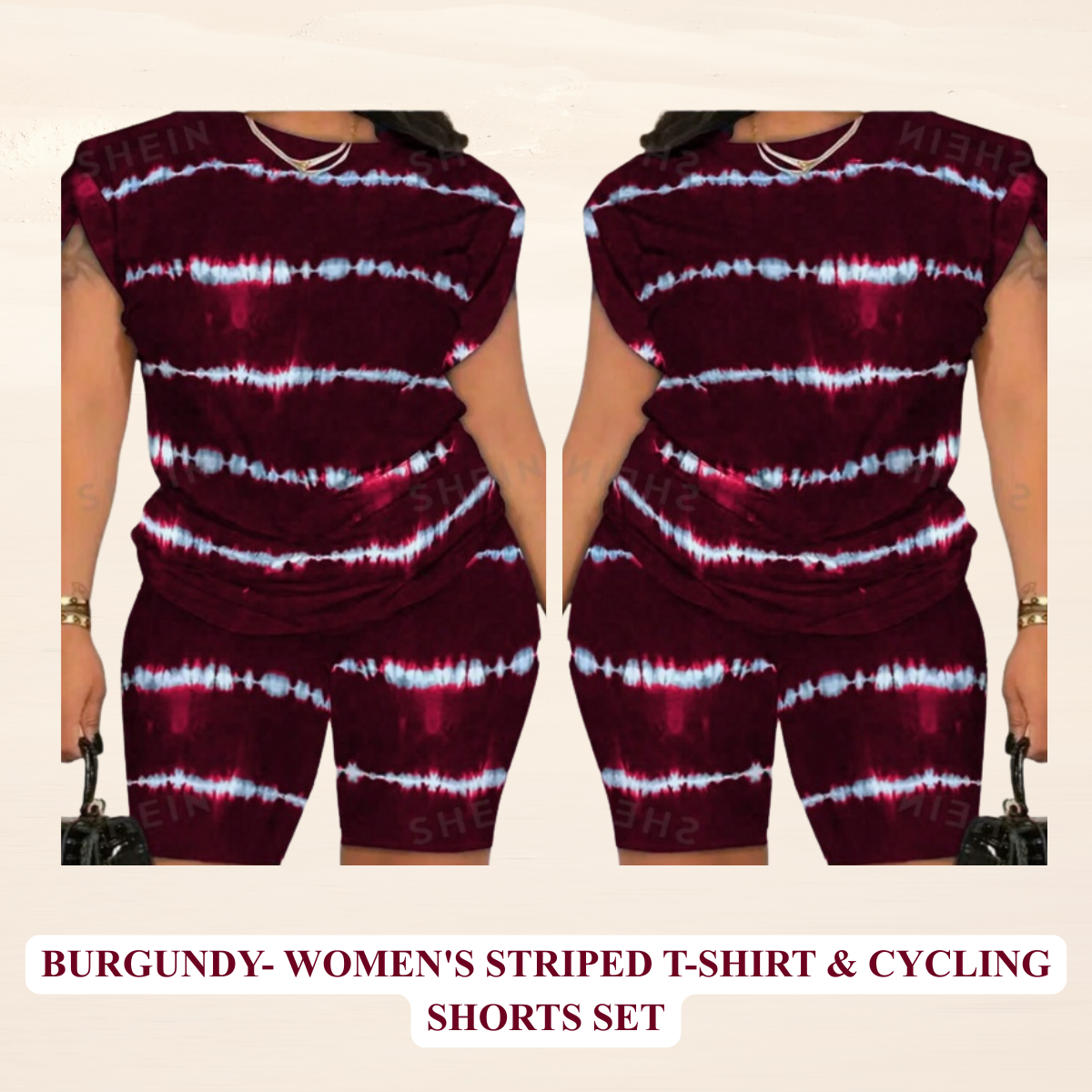 Women's Striped T-Shirt & Cycling Shorts Set