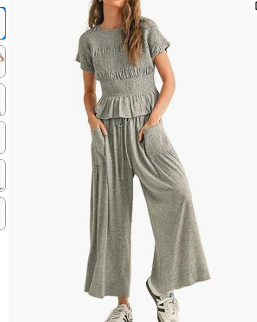 Women's 2-Piece Set | Pleated Top & Wide Leg Pants