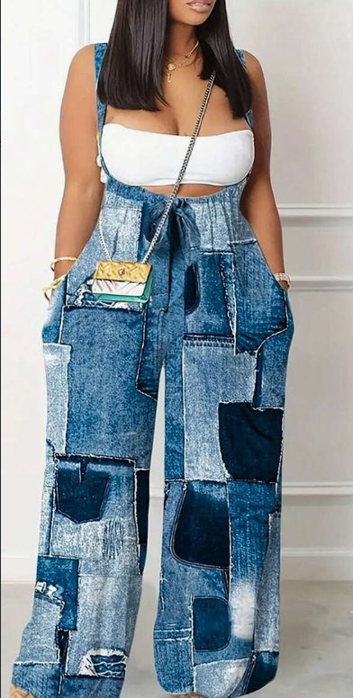 Plus Size Backless Jumpsuit | Gradient Color Wide Leg Suspender Outfit