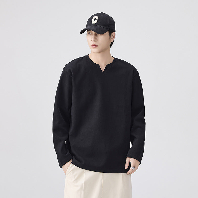 Men's Notched-Neck Long-Sleeve Shirt - Loose Fit
