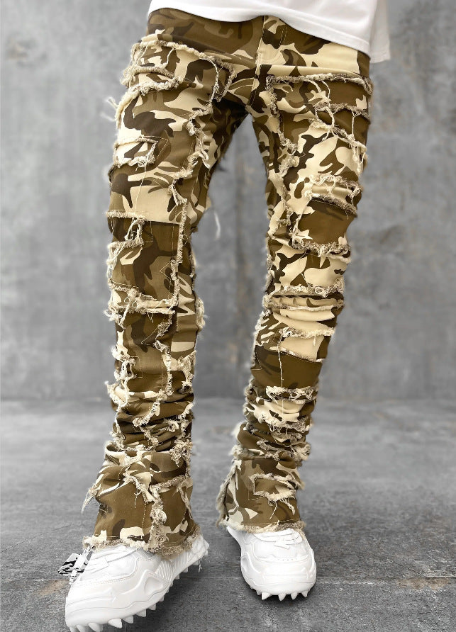Men's Stacked Skinny Jeans | Patched Slim Fit Cotton Trousers