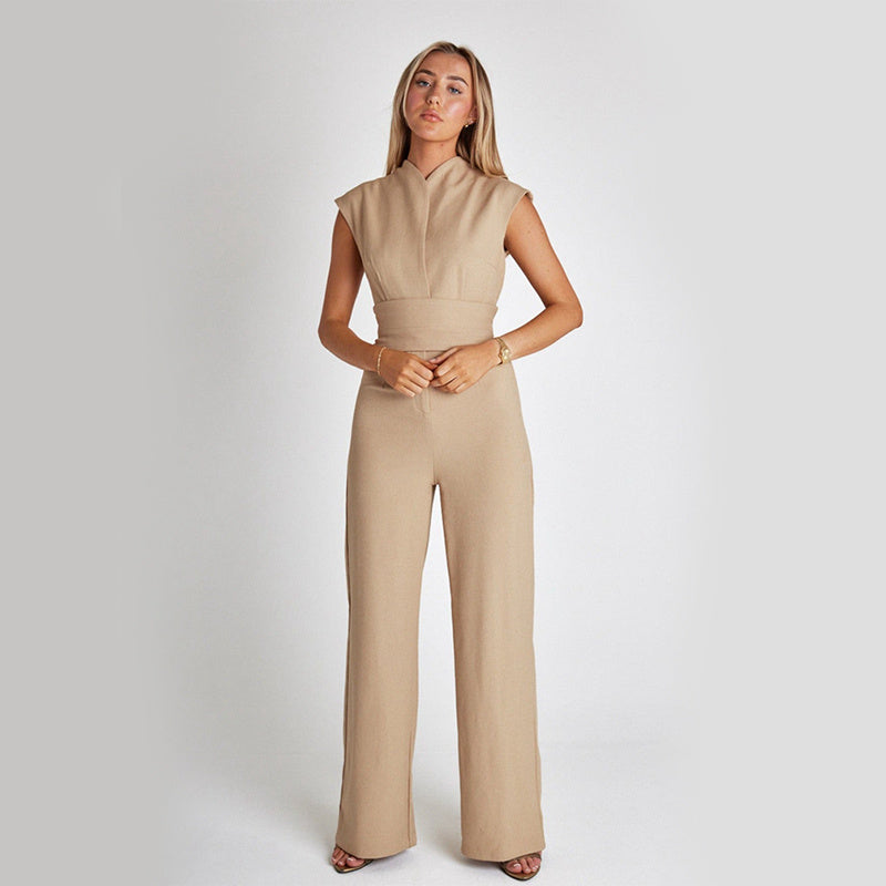 Women's Sleeveless Jumpsuit | V-Neck High Waist Wide Leg Romper