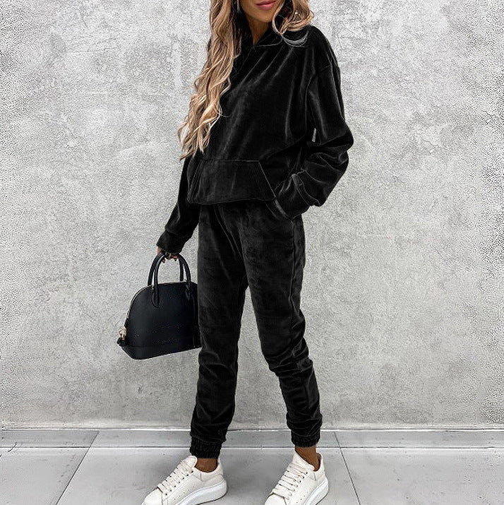 Solid Color Hooded Sports Casual Suit Set | Two-Piece Outfit