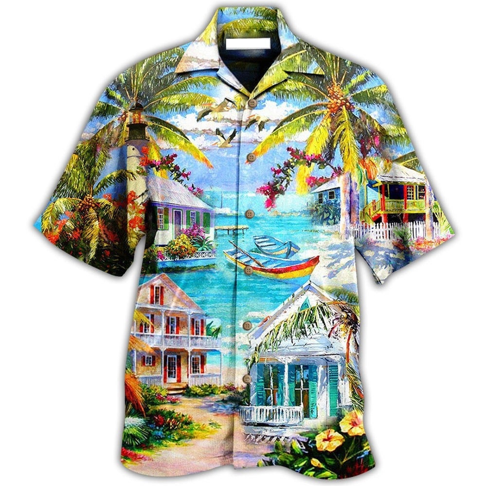 Men's Loose Fit Hawaiian Shirt – 3D Print Color Block Short Sleeve