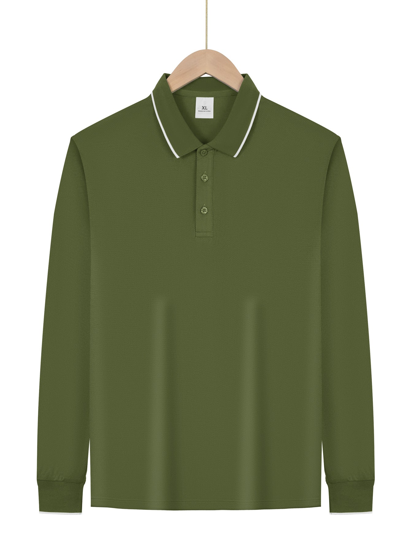 Men's Long-Sleeve Polo Shirt - Loose Fit, Solid Color