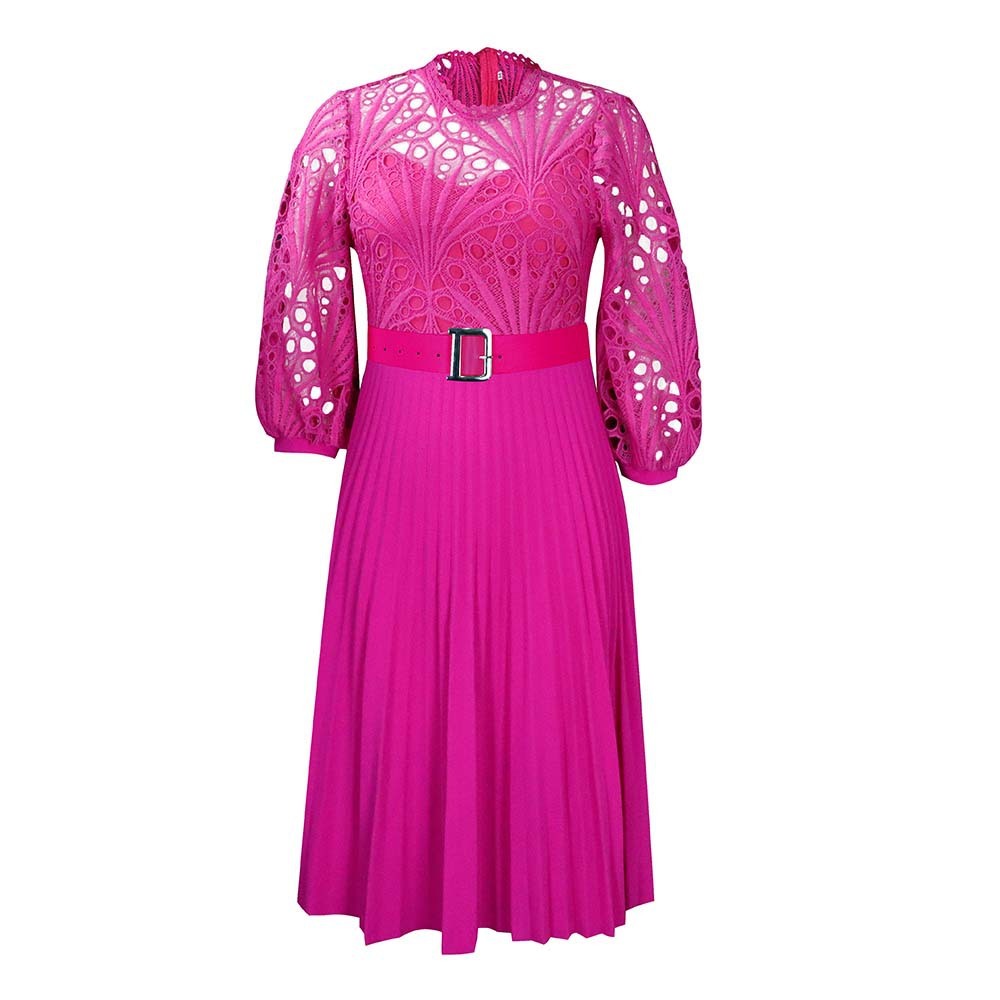 Plus Size African Dress | Lace Stitching Pleated Hollow-Out Design