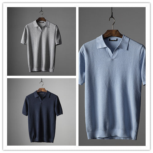 Men's V-Knit Lapel Top | Short Sleeve Knit Shirt