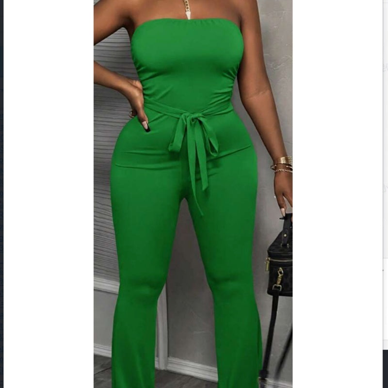 Women's Wine Red Jumpsuit | Strapless Wide Leg Casual Romper