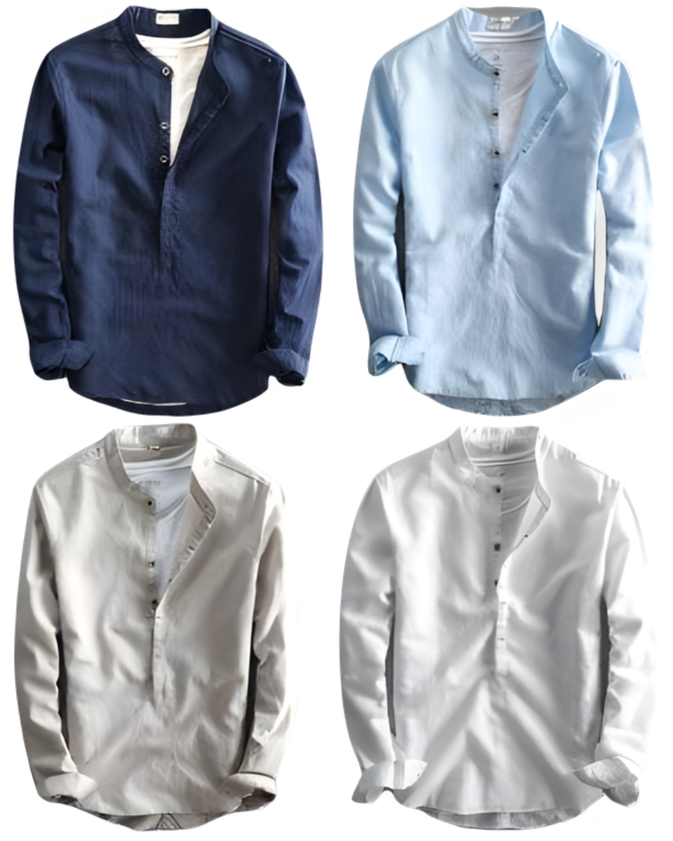 Men's Linen Long Sleeve Shirt | Loose Fit Casual Solid Color Top