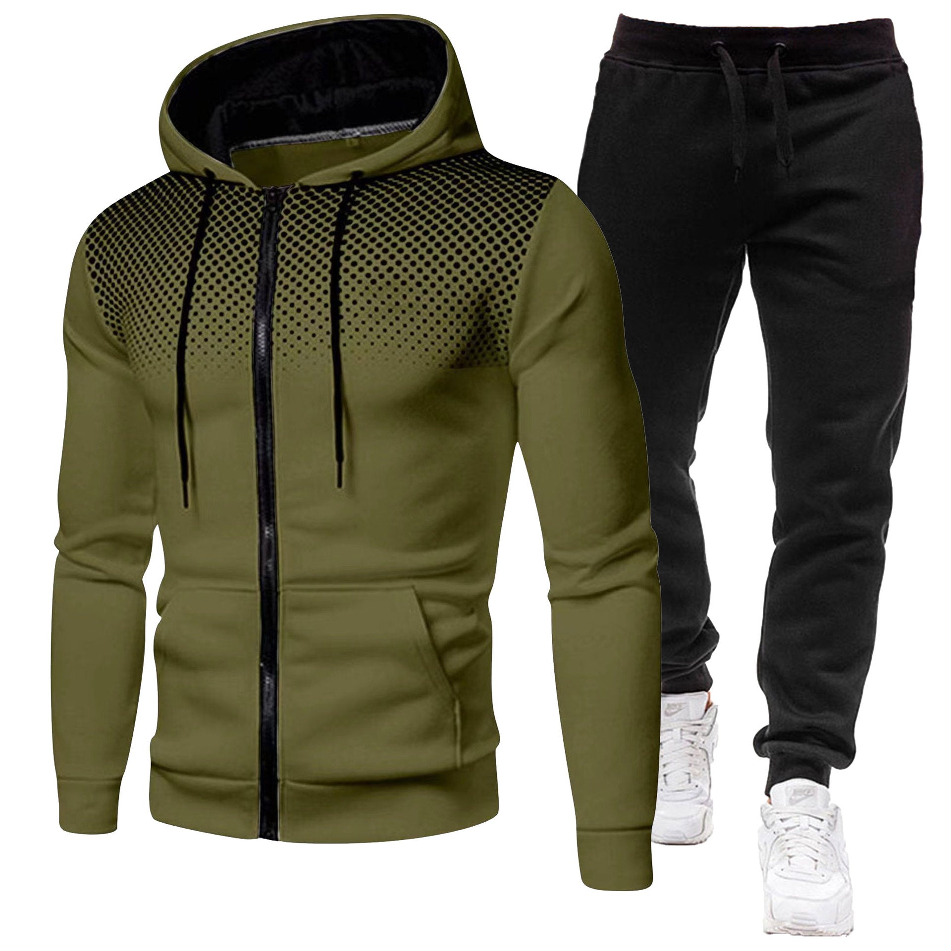 Men's Gradient-Dot Zip Hoodie & Black Pants Set - Ten Colors