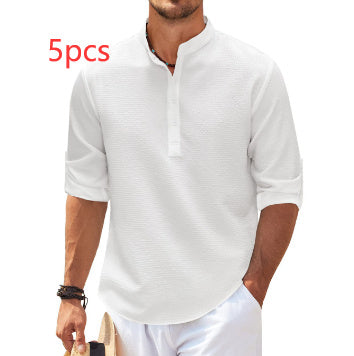 Men's Stand Collar Shirt | Long Sleeve Casual Pullover Top