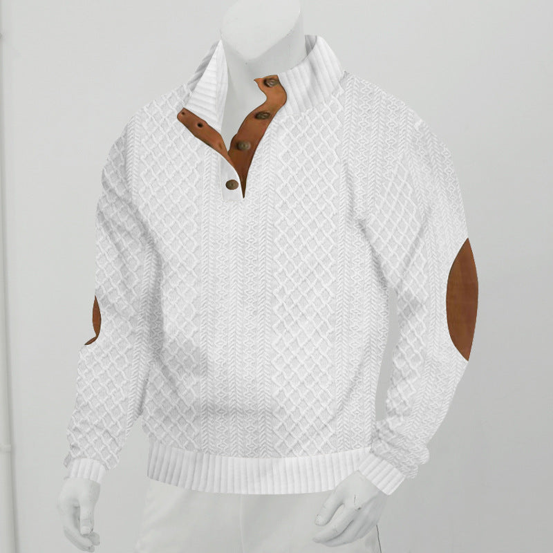 Men's Jacquard Knit Sweater | Patterned Stand Collar Pullover