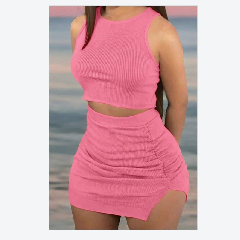 Women's Ribbed Crop Top & Skirt Set | Bodycon Two-Piece Outfit