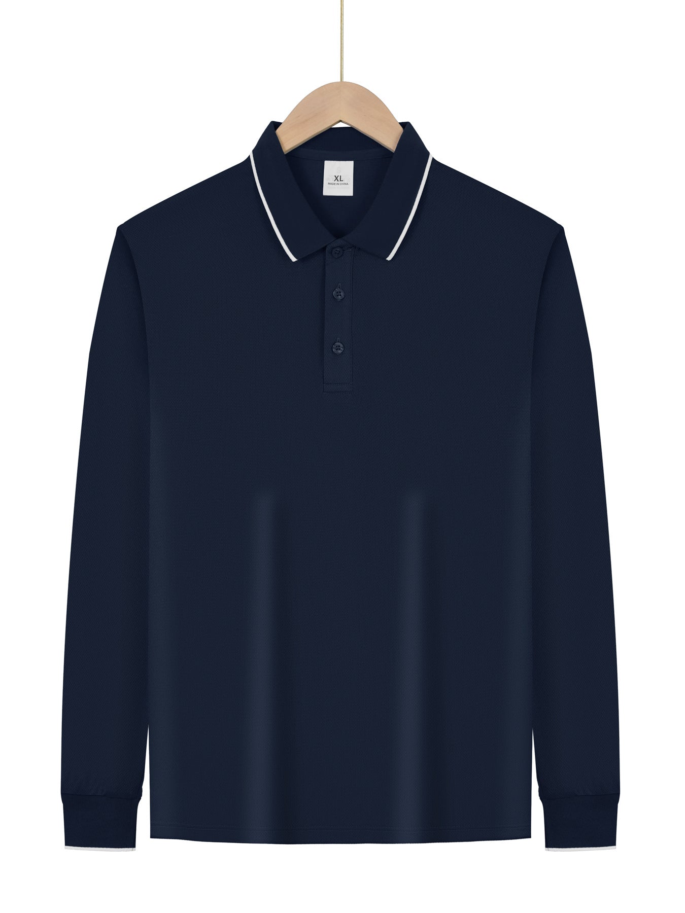 Men's Long-Sleeve Polo Shirt - Loose Fit, Solid Color