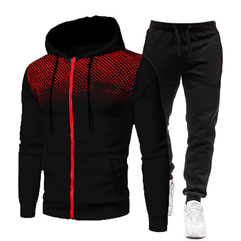 Men's Gradient-Dot Zip Hoodie & Black Pants Set - Ten Colors