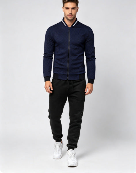 Men's Textured Zip Jacket & Black Pants Set - Six Colors