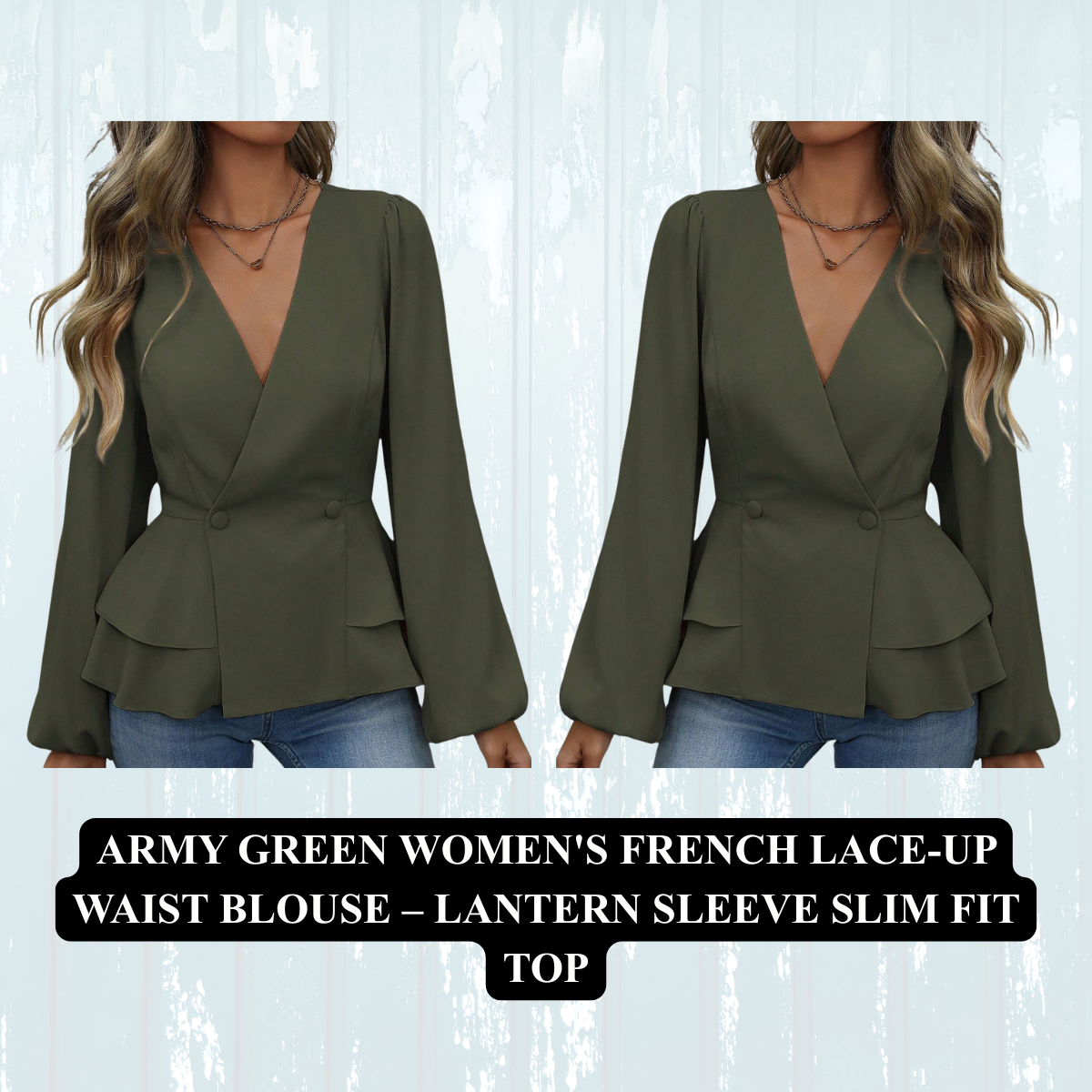 Women's French Lace-Up Waist Blouse – Lantern Sleeve Slim Fit Top