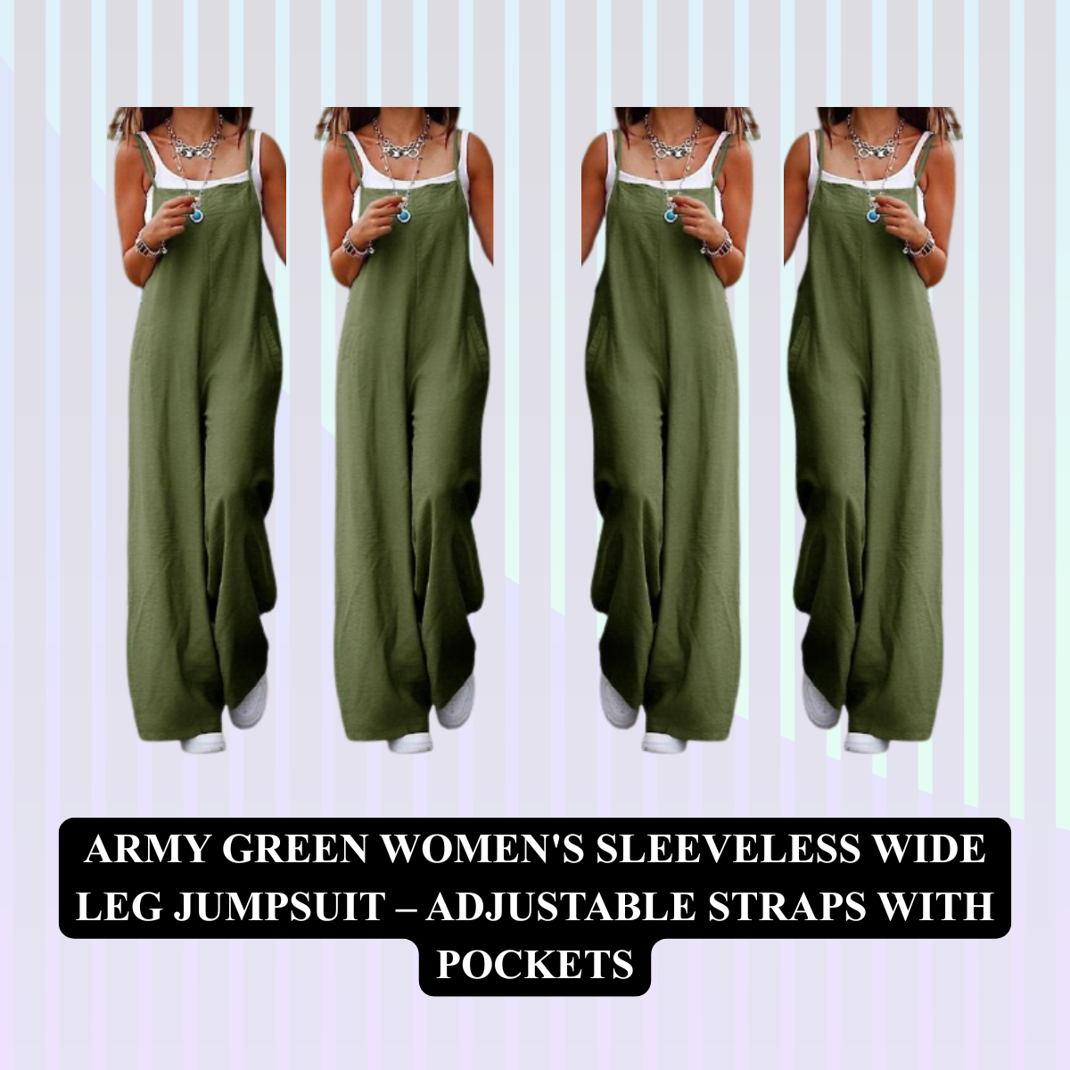 Women's Sleeveless Wide Leg Jumpsuit – Adjustable Straps with Pockets
